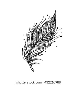 Vector of hand draw Bird feathers in boho style, tribal concept