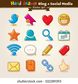 Vector Hand Draw Blog And Social Media Icon Set
