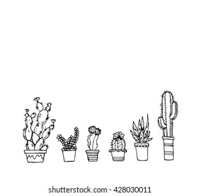 Vector of hand draw cactus in pot set