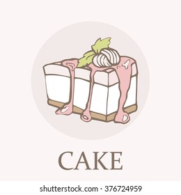 vector hand draw cake, piece of cake. It can be used for card, postcard, cover, invitation, wedding card, mothers day card, birthday card, menu, recipe.