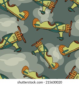 Vector hand draw cartoon airplane seamless background. Eps10