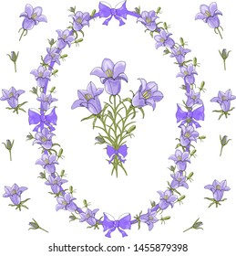 Vector  hand draw celebrate holiday. Flowers bells in a wreath, seamless brush and set. Seamless brush to create your own creativity.