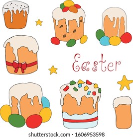 Vector  hand draw celebrate holiday. Happy Easter celebrate hand draw cakes vector  illustration
