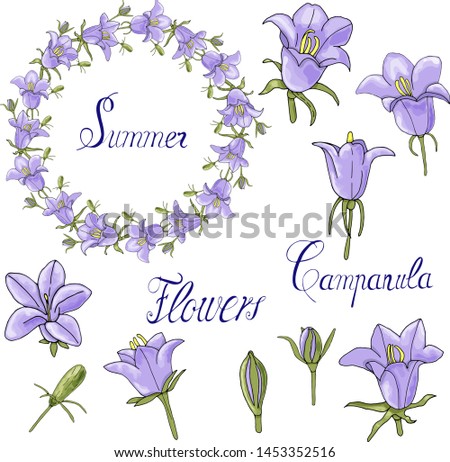 Vector  hand draw celebrate holiday. Flowers bells in a wreath, seamless brush and set. Seamless brush to create your own creativity.