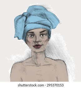 vector hand draw color exotic woman with turban
