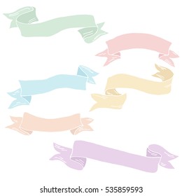Vector hand draw colorful ribbons banners