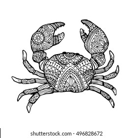 Vector hand draw of crab in zentangle style