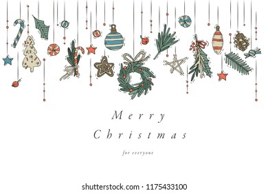 Vector hand draw design for Christmas greetings card colorful color. Typography and icon for Xmas background, banners or posters and other printables. Winter holidays design elements