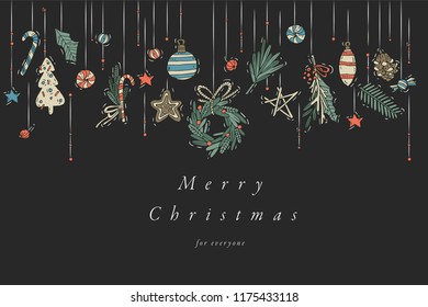 Vector hand draw design for Christmas greetings card colorful color. Typography and icon for Xmas background, banners or posters and other printables. Winter holidays design elements