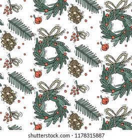 Vector hand draw design for Christmas greetings pattern . Xmas background, banners or posters and other printables. Winter holidays design elements