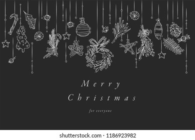 Vector hand draw design for Christmas greetings card silver color. Typography and icon for Xmas background, banners or posters and other printables. Winter holidays design elements