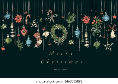 Vector hand draw design for Christmas greetings card colorful color. Typography and icon for Xmas background, banners or posters and other printables. Winter holidays design elements