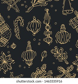 Vector hand draw design for Christmas greetings pattern. Seamless Xmas background, banners or posters and other printables. Winter holidays design elements