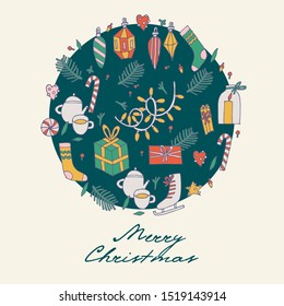 Vector hand draw design for Christmas greetings pattern. Seamless Xmas background, banners or posters and other printables. Winter holidays design elements