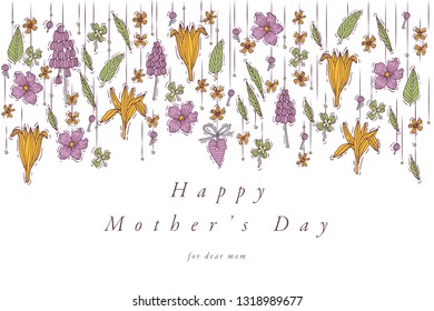 Vector hand draw design for Mother's day greetings card colorful color. Typography and icon for spring holiday background, banners or posters and other printables
