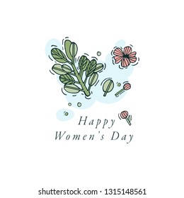 Vector hand draw design for Women's dayg reetings card colorful color. Typography and icon for 8 march background, banners or posters and other printables. Spring holidays design elements