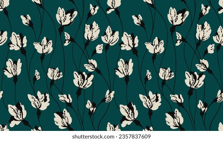  Vector hand draw ditsy flowers pattern. Seamless abstract minimalistic, creative  floral background. Template for design,  ornament for paper, cover, fabric, interior decor, textile, fabric