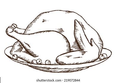 Vector hand draw doodle sketch Thanksgiving fried turkey