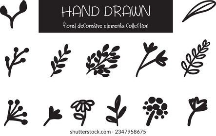 conjunto de elementos florales de dibujo de mano vectorial