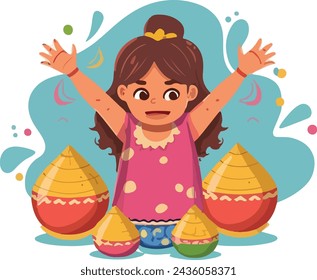 vector hand draw fun characters celebrate colorful holi card background