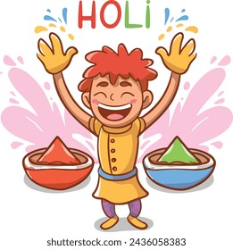 vector hand draw fun characters celebrate colorful holi card background