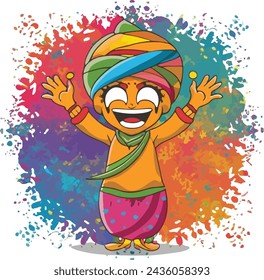 vector hand draw fun characters celebrate colorful holi card background