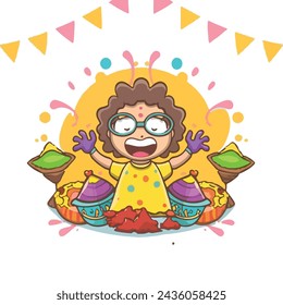 vector hand draw fun characters celebrate colorful holi card background