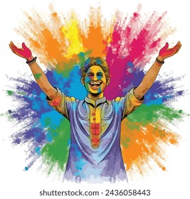 vector hand draw fun characters celebrate colorful holi card background