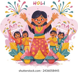 vector hand draw fun characters celebrate colorful holi card background