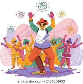 vector hand draw fun characters celebrate colorful holi card background