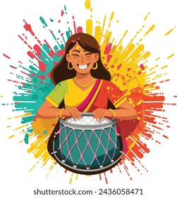 vector hand draw fun characters celebrate colorful holi card background