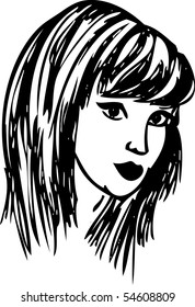 vector - hand draw girl face isolated on background