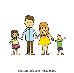 Vector of hand draw happy family holding hands and smiling together
