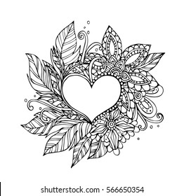 Vector of hand draw heart with decoration for wedding or greeting card