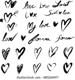 Vector hand draw hearts set, heart symbol 