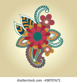 vector hand draw henna floral design element tattoo design ornate decorations. Vector abstract floral elements in indian mehndi style. 