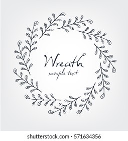 vector, hand draw herbals,  leaf.  wreath trendy design