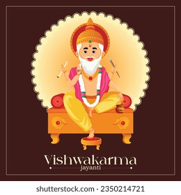Vector Hand draw hindu god vishwakarma sketch and vishwakarma puja holiday background

