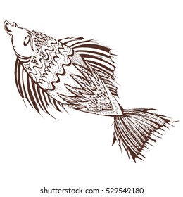 Vector hand draw Illustration with brown fish on a white background