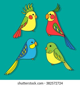 Vector hand draw illustration colorful parrots