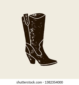 Vector hand draw illustration of cowboy boots in retro style. Icon isolated on white background. Design element for poster, flyer, postcard, web design, t-shirt print