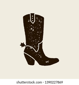 Vector hand draw illustration of cowboy boots in retro style. Icon isolated on white background. Design element for poster, flyer, postcard, web design, t-shirt print