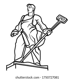 Vektorhandgezeichnete Illustration von Fabrikarbeitern einzeln auf weißem Hintergrund. Vektorsymbol im Umriss- und Strichstil. Dies kann für Web-, ux/ui-mobile Anwendungen verwendet werden.