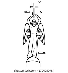 Vector hand draw illustration of  guardian angel isolated on white background designed in outline and stroke style.  