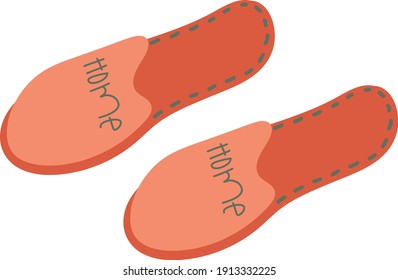 Vector hand draw illustration of home slippers. Soft fabric home slippers with title. 