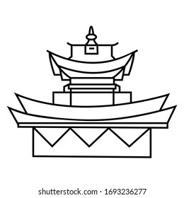 Vector hand draw illustration of monastery isolated on white background. Ulan-Ude datsan vector icon designed in outline and stroke style. This symbol can be used for web, ux ui  mobile application.