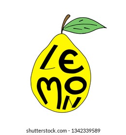 Vector hand draw illustration on white background. Hello summer, beach, sun, fresh fruit.
