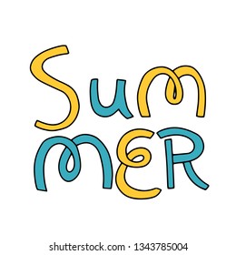 Vector hand draw illustration on white background. lettering. Hello summer, beach, sun, fruit. For Housewarming Posters, Greeting Cards. 