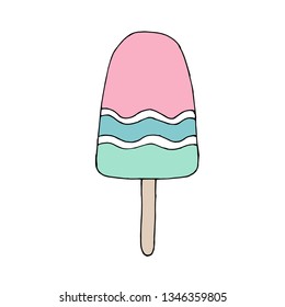 Vector hand draw illustration on white background. Cold icecream. Hello summer, beach, sun. black and white.