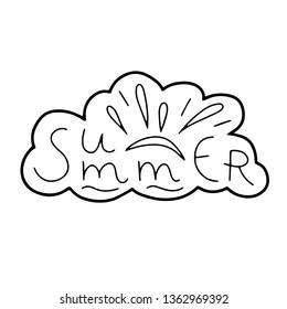 Vector hand draw illustration on white background. lettering. Hello summer, beach, sun.   For Housewarming Posters, Greeting Cards. 